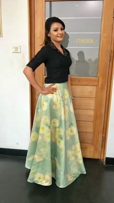 Tops For Long Skirts Indian, Pavada And Blouse For Women, Top For Skirt Indian, Crop Top Designs For Long Skirt, Long Skirt And Top Party, Skirt Blouse Designs Indian, Party Wear Skirt And Top Indian, Long Skirt And Top Casual, Kerala Skirt And Top Designs