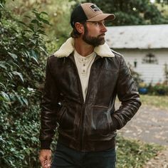 Ranger Leather Bomber Jacket | Distressed Brown Masculine Fitted Brown Leather Jacket, Brown Leather Aviator Outerwear, Rugged Brown Leather Jacket, Rugged Distressed Brown Leather Biker Jacket, Aviator Leather Jacket, Dark Brown Leather Jacket, Brown Leather Military Outerwear, Rugged Leather, Lambskin Leather Jacket