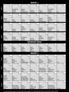 a black and white timetable with the dates for each event