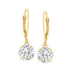 Ross-Simons - 4.00 ct. t.w. Cubic Zirconia Drop Earrings in 14kt Yellow Gold. 7/8". Light up your look with this dazzling pair. These drop earrings dangle 4.00 ct. t.w. of round brilliant-cut CZs. Hanging length is 7/8". Leverback, 14kt yellow gold earrings. CZ weights are diamond equivalents. Vs Clarity Yellow Gold Diamond Earrings, Classic Dangle Diamond Cut Earrings, Classic Diamond Cut Dangle Earrings, Yellow Gold Diamond Earrings With Vs Clarity, Classic Dangle Jewelry With Brilliant Cut, Fine Jewelry Diamond Earrings With Bail, Classic Gold Diamond Earrings With Bail, Earrings Zirconia, Yellow Gold Earrings