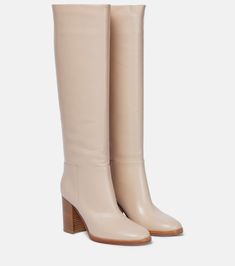 Gianvito Rossi - Santiago leather knee-high boots | Mytheresa Beige Boots, Mid Heel Boots, Brown Knee High Boots, Rossi Shoes, Style Finder, Knee High Leather Boots, Gianvito Rossi, High Boots, Knee High Boots