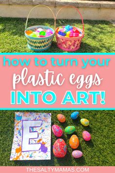 how to turn your plastic eggs into art from The Salty mamas Egg Stem Activities, Egg Activities For Kids, Egg Art Projects, Egg Activities, Camping Activites For Kids, Easter Egg Activities, Egg Stamp, Easter Egg Art, Toddler Art Projects