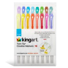 KINGART® Twin-Tip® Creative Markers, Soft Mild Pastel Highlighter Pens, Broad & Fine Tips, Set of 16 - Studio - KINGART Pastel Highlighters Pens, Pastel Highlighter, Adults Coloring, Highlighter Set, Highlighter Pen, Twin Tips, Monthly Goals, Casual Preppy Outfits, Journaling Scrapbooking