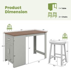 the table and stools are shown with measurements