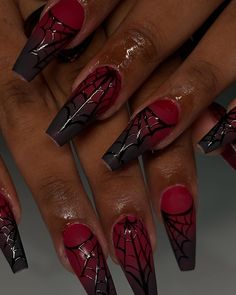 😩🖤🕸️ - 𝐷𝑚 𝑡𝑜 𝑏𝑜𝑜𝑘! - . . . . . - #nailsofinstagram #nailsdesign #nails #nailart #nailsnailsnails #brampton #toronto #woodbridge Halloween Simple Nails Acrylic, Acrylics Halloween, Nails Designs Halloween, Halloween Gel Manicure Ideas, Spider Man Themed Nails, Simple Long Halloween Nails, Fall And Halloween Nail Ideas, Goth Nail Inspo Short, Spooky Nails Square