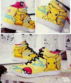 Pikachu pokemon shoes Pikachu Shoes, Pokemon Shoes, Shoe Painting, Pokemon Dolls, Geeky Fashion, Diy Sneakers, Geek Clothes