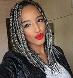 Silver Box Braids, Box Braids Women, Silver Braids, Grey Braids, Grey Box Braids, Grey Hair Braids, Bob Box Braids, Cornrows With Box Braids, New Natural Hairstyles