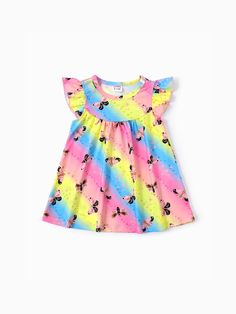 Baby Girl Sweet Animal Pattern Flutter Sleeve Dress Only $8.99 PatPat US Mobile Fashionable Baby, Butterfly Print Dress, Ruffle Jumpsuit, Girls Sweet, Fruit Print, Flutter Sleeve Dress, Sweet Animals, Printed Dress