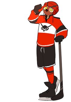 a cartoon hockey player wearing red and black