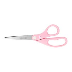 a pair of pink scissors on a white background