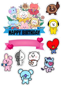 an assortment of cartoon stickers with the words happy birthday