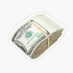 stacks of money tied up to each other sticker on a white background with the words $ 100 written below it