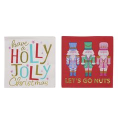 two christmas greeting cards with the words have a holly jolly christmas and let's go nuts