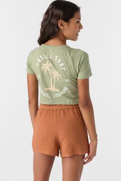 O'Neill Girl's cutie tee 15" In length Soft cotton feel Screen print art 100% Cotton | O'Neill Girl's Palm Emblem T-Shirt in Oil Green, Size XL Screen Print Art, Spring Suit, Girls Shorts, Swim Sets, Swim Shop, Snow Jacket, One Piece Swim, Suit Accessories, Snow Pants