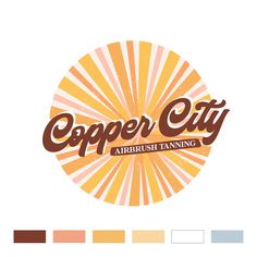 the logo for copper city airbrush tanning is shown in brown, orange and yellow