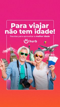 two people standing next to each other in front of a pink background with the words para viair nao tem idade