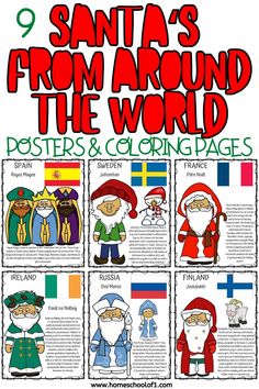 santa's from around the world posters and coloring pages