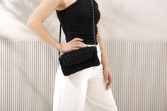 Capri CROCHET BAG, Black Shoulder Bag, Handmade Purse, Shoulder Bag, Crochet Bag, Black Crochet Bag, Capri Bag Features: Black Color Dark Grey Metal Shoulder Chain without lining and pocket All day bag for the cool outfit Length: 23 cm (8.5'') Width: 6 cm (2'') Height: 15 cm(5'') This bag, which is tightly knitted by hand with canvas thick threads and comes up to your waist with its shoulder strap, will give you comfort with easy of use. Thank You Cheap Black Shoulder Bag With Braided Handles, Black Pouch Evening Bag With Adjustable Strap, Black Evening Pouch Bag With Adjustable Strap, Black Handheld Evening Bag With Adjustable Strap, Black Crochet Satchel Bag For Everyday, Trendy Black Crochet Crossbody Bag, Black Crochet Bag With Removable Pouch For Daily Use, Black Crochet Shoulder Bag For Evening, Elegant Black Crochet Shoulder Bag