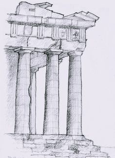 a pencil drawing of an ancient structure