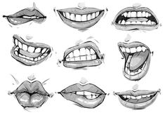 various mouths and teeth drawn in pencil