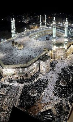 an aerial view of the grand mosque at night