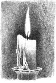 a drawing of a lit candle on a plate