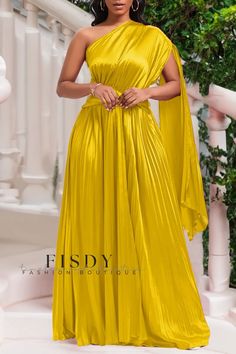 Fisdy - Refinado Vestido Largo con Cuello Oblicuo Plegado Azul Marino para Ocasiones Informales Vacation Dresses Casual, Knot Belt, Party Pattern, Look Casual Chic, Dress Sleeve Length, Wedding 2025, Long Dress Casual, African Lace, Pleated Maxi Dress