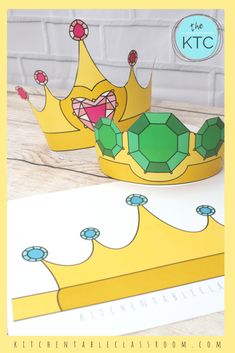 a paper crown with the words king and queen on it, next to an image of a