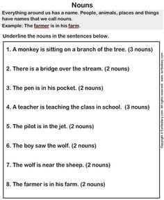 an english worksheet with the words noms and other things to do on it