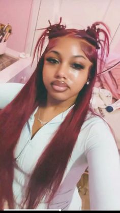 Dark Red Quick Weave, Red Wig Styles For Black Women, Braids Hairstyles Baddie, Birthday Wig Hairstyles For Black Women, Wig Frontal Hairstyles, Red Wig Hairstyles, Red Wig For Black Women, Birthday Hairstyles For Black Women, Birthday Wig Hairstyles