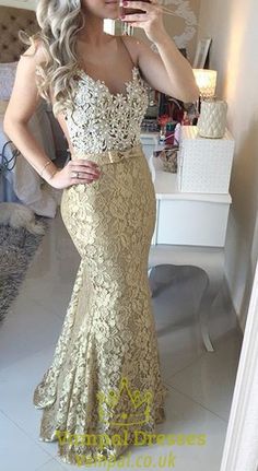 vampal.co.uk Offers High Quality Gold Lace Spaghetti Strap Backless Mermaid Lace… Mermaid Prom Dresses Lace, Dress Straps, Prom Dresses 2016, Lace Evening Gowns, Lace Mermaid, Lace Evening Dresses, Prom Dresses Lace