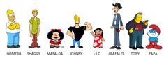 the simpsons characters are lined up in different poses for a cartoon character drawing contest, which is part of an animated version of homery's famous cartoons