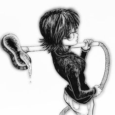 a drawing of a girl holding a snake