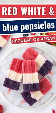 red, white and blue popsicles on a plate