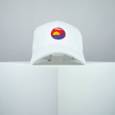 Sunset wave cotton twill baseball cap with a blue, orange, yellow, red & white embroidered design. Top your look with Hatty Hats Embroidery embroidered baseball caps. Embroidered with love <3 in the United Kingdom. ♥ Baseball cap with sunset wave embroidered design. ♥ One size fits all unisex hat with adjustable strap at rear. ♥ 100% Cotton twill fabric. ♥ Hat colour available in: Grey / Green / White / Black / Red / Beige / Blue / Navy / Olive Green / Burgundy. ♥ Designed by & exclusive to Hatty Hats Embroidery. ♥ Embroidered in the United Kingdom. View our full assortment of hats here - https://www.etsy.com/uk/shop/HattyHatsEmbroidery 🚚🌎 Free UK shipping on all orders + Free worldwide shipping on orders over $35 / £35 Summer Hats With Logo Patch And Curved Brim, Curved Brim Hats With Logo Patch For Summer, Curved Brim Summer Hats With Logo Patch, Retro White Six-panel Trucker Hat, White Summer Hats With Logo Patch, White Cotton Trucker Hat With Logo Patch, Retro White Hat With Logo Patch, White Retro Hat With Logo Patch, White Snapback Hat With Curved Visor For Summer