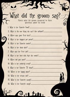 a black and white halloween poem with the words what did the groom say?