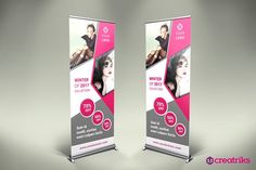 two roll up banners with the same image on them