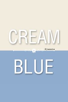 the words cream and blue are cut out from white paper on a light blue background