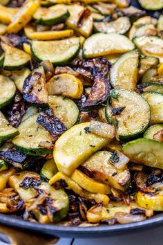 cooked zucchini and squash in a skillet