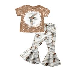 pre-order,no moq Fabric: Milk Silk Fall Cotton Sets With Short Sleeves, Brown Short Sleeve Sets For Summer, Baby Boy Hunting, Silk Production, Duck Shirt, Bell Pants, Brown Shorts, Hunting Clothes