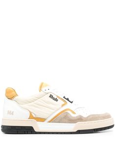 white/mustard yellow/beige calf leather panelled design embroidered logo to the side front lace-up fastening perforated toebox front lace-up fastening branded footbed round toe flat rubber sole Yellow Beige, Balenciaga Track, Summer Beach Wear, Shoes Uk, Derby Shoes, Athletic Sneakers, Espadrille Shoes, Party Shoes, Sandals Summer