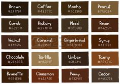 the names and colors of chocolate, caramel, cinnamon, cocoa, cayena,