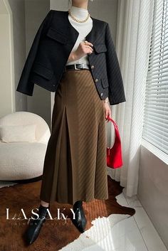 Lasaky - Exquisitely Designed Belted Pleated Faux Fur Half Skirt with Sophisticated Styling Half Skirt, Mid Length Skirts, Skirt Skirt, Color Fabric, Sleek Fashion, Types Of Skirts, Winter Wardrobe, A Line Skirt, Skirt Length