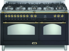 a black and gold stove top oven with two burners