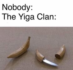 two pieces of wood with a knife sticking out of it and the words nobody the yiga clan above them