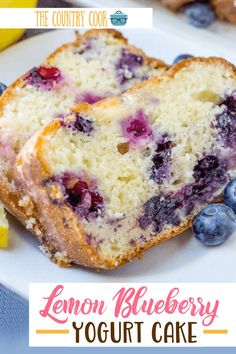 two slices of lemon blueberry bread on a plate