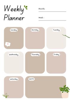 a printable weekly planner with plants and notes on the side, including week - to - day tasks