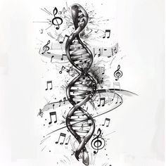 Premium Dna Tattoo Files Dna Music Tattoo, Skeleton Music Tattoo, Music Tattoo Men, Music Tattoo Ideas For Men, Musical Notes Tattoo, Music Tattoos For Men, Geometric Tattoo Music, Dna Music, Embroidery Library Design