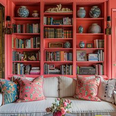 9+ Playful Sitting Room Furniture Ideas in Coral Pink • 333k+ Inspiring Lifestyle Ideas Orange Bookshelves