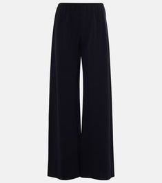 Gala cady wide-leg pants in black - The Row | Mytheresa Chic Wide Leg Pants With Elastic Waistband, Elegant Wide-leg Pants With Elastic Waistband, Formal Wide-leg Pants With Elastic Waistband, Elegant Wide-leg Culottes With Elastic Waistband, Elegant Wide Leg Culottes With Elastic Waistband, Elegant Wide Leg Bottoms With Elastic Waistband, Formal High-waisted Wide Leg Pants With Elastic Waistband, Workwear Wide Leg Pants With Elastic Waistband, Wide Leg Pants With Elastic Waistband For Work